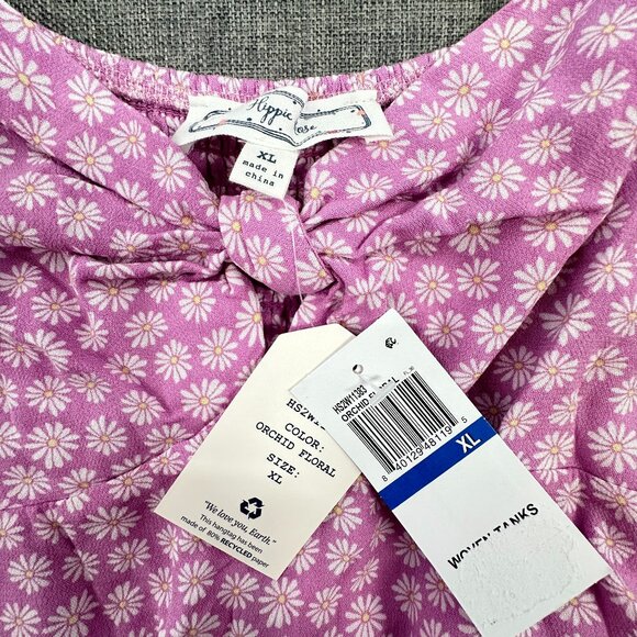 NEW! Hippie Rose Floral Top Lavender Front Tie XL Strappy Tank Rayon Adjustable - Picture 3 of 14